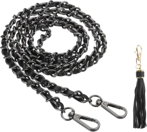 PATIKIL Purse Chain Strap, 47 Inch Leather Chain Straps Purse Strap Replacement Flat Chain Strap with Tassel for Crossbody Bag Handbag Woman, Black
