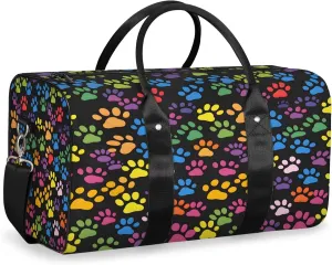 Paw Print Colorful Dog Paw Travel Duffle Bag, Sports Gym Bags for Women Men, Carry On Weekender Overnight Workout Airplane Trips Bag