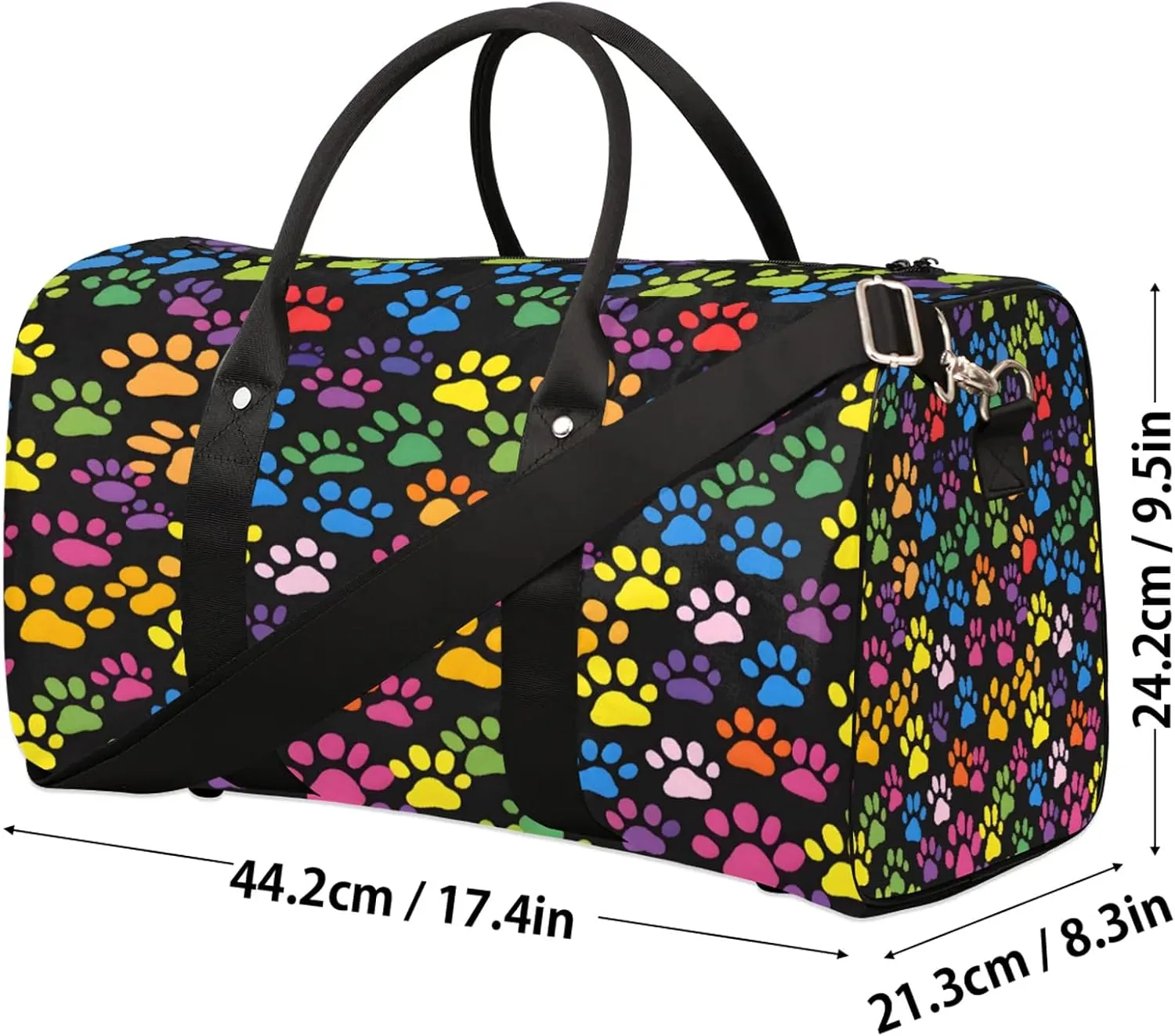 Paw Print Colorful Dog Paw Travel Duffle Bag, Sports Gym Bags for Women Men, Carry On Weekender Overnight Workout Airplane Trips Bag