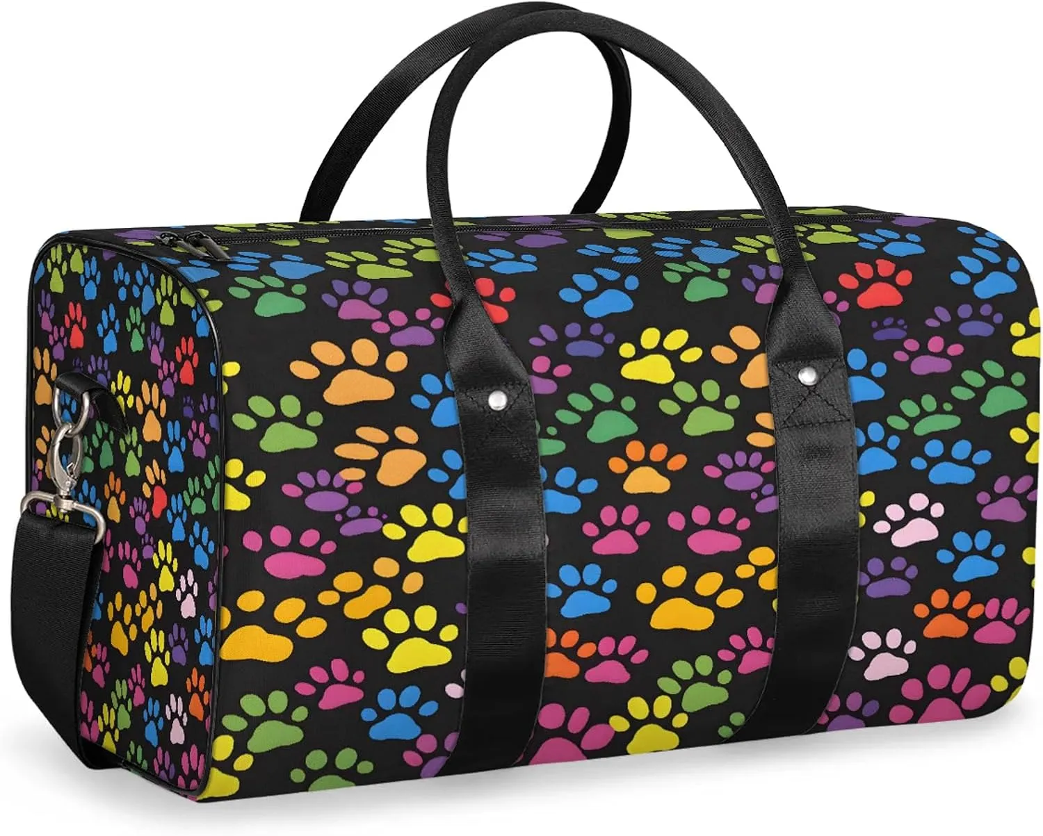 Paw Print Colorful Dog Paw Travel Duffle Bag, Sports Gym Bags for Women Men, Carry On Weekender Overnight Workout Airplane Trips Bag
