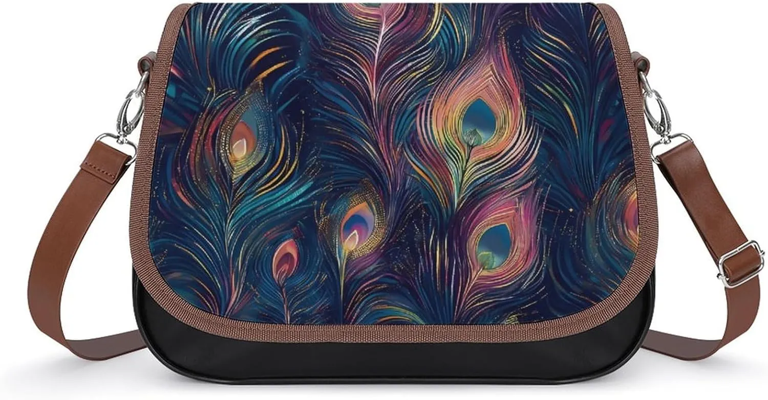 Peacock Feather Aesthetics Crossbody Bags for Women Shoulder Bag Flap Handbags Leather Cross Body Purse