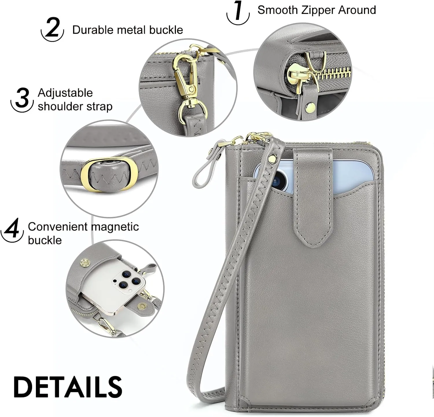 Peacocktion Black Small Crossbody Bags for Women, RFID Leather Cell Phone Purses Wallet, Trendy Crossbody Purses with Zipper