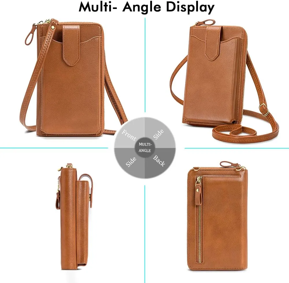Peacocktion Black Small Crossbody Bags for Women, RFID Leather Cell Phone Purses Wallet, Trendy Crossbody Purses with Zipper