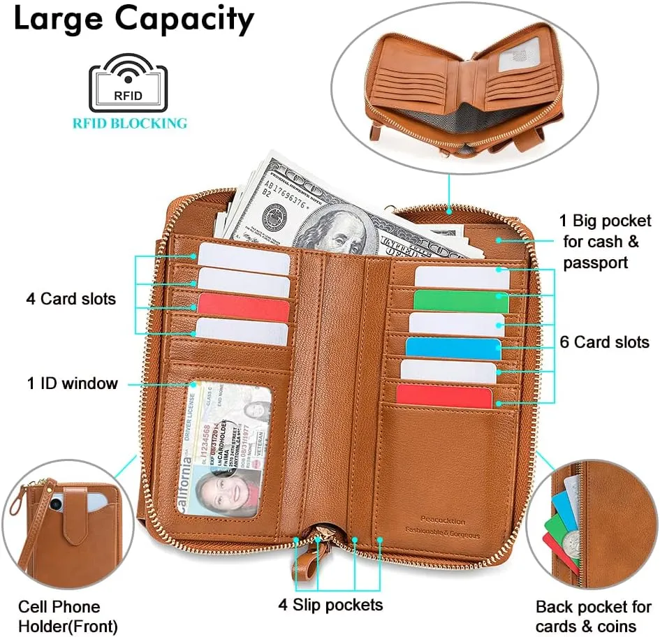 Peacocktion Black Small Crossbody Bags for Women, RFID Leather Cell Phone Purses Wallet, Trendy Crossbody Purses with Zipper