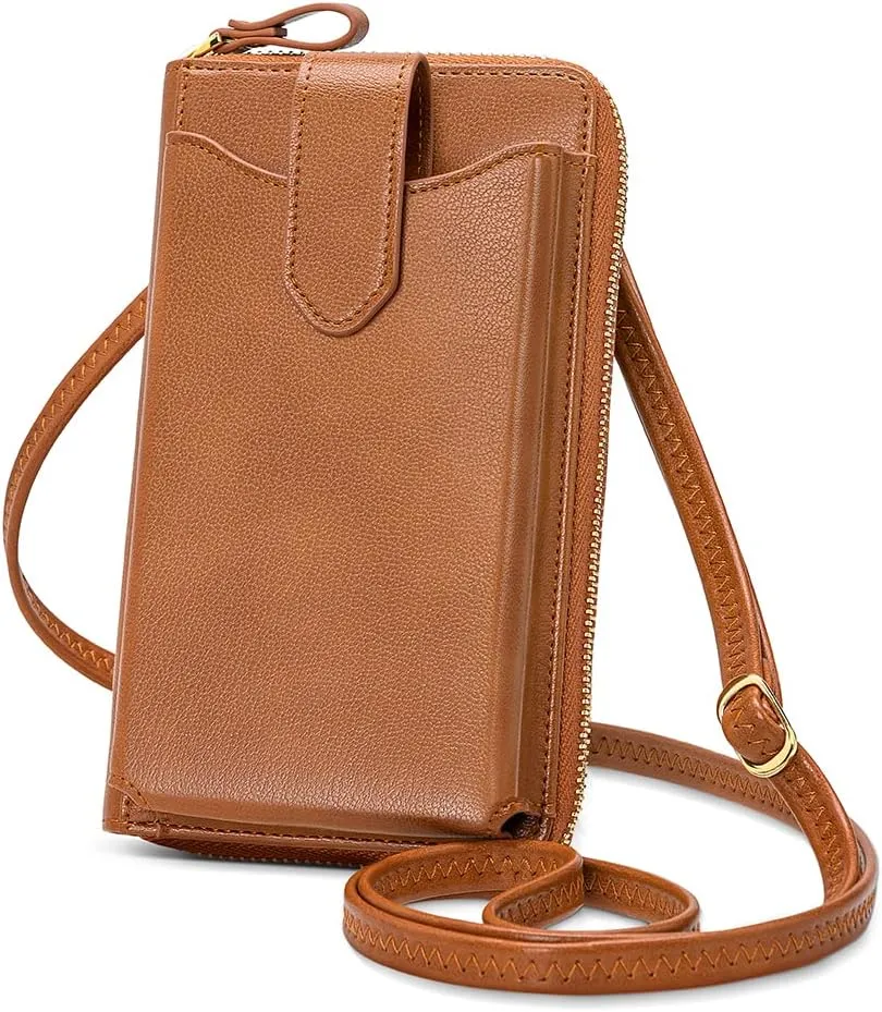 Peacocktion Black Small Crossbody Bags for Women, RFID Leather Cell Phone Purses Wallet, Trendy Crossbody Purses with Zipper