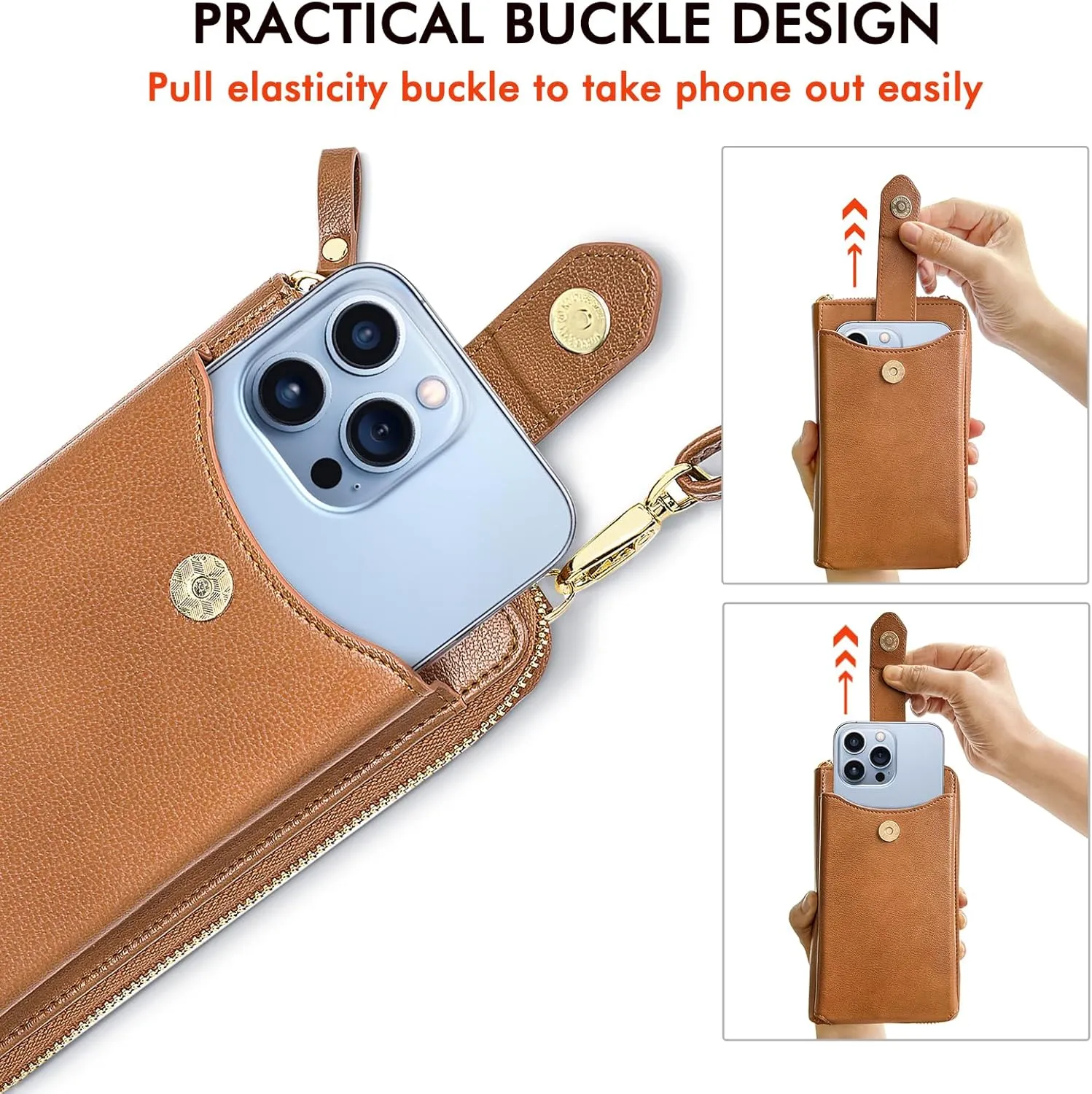 Peacocktion Black Small Crossbody Bags for Women, RFID Leather Cell Phone Purses Wallet, Trendy Crossbody Purses with Zipper