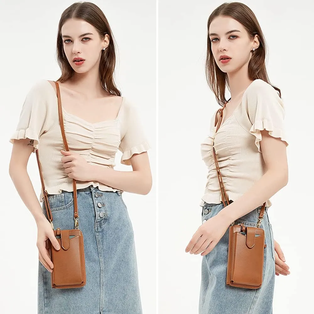 Peacocktion Black Small Crossbody Bags for Women, RFID Leather Cell Phone Purses Wallet, Trendy Crossbody Purses with Zipper