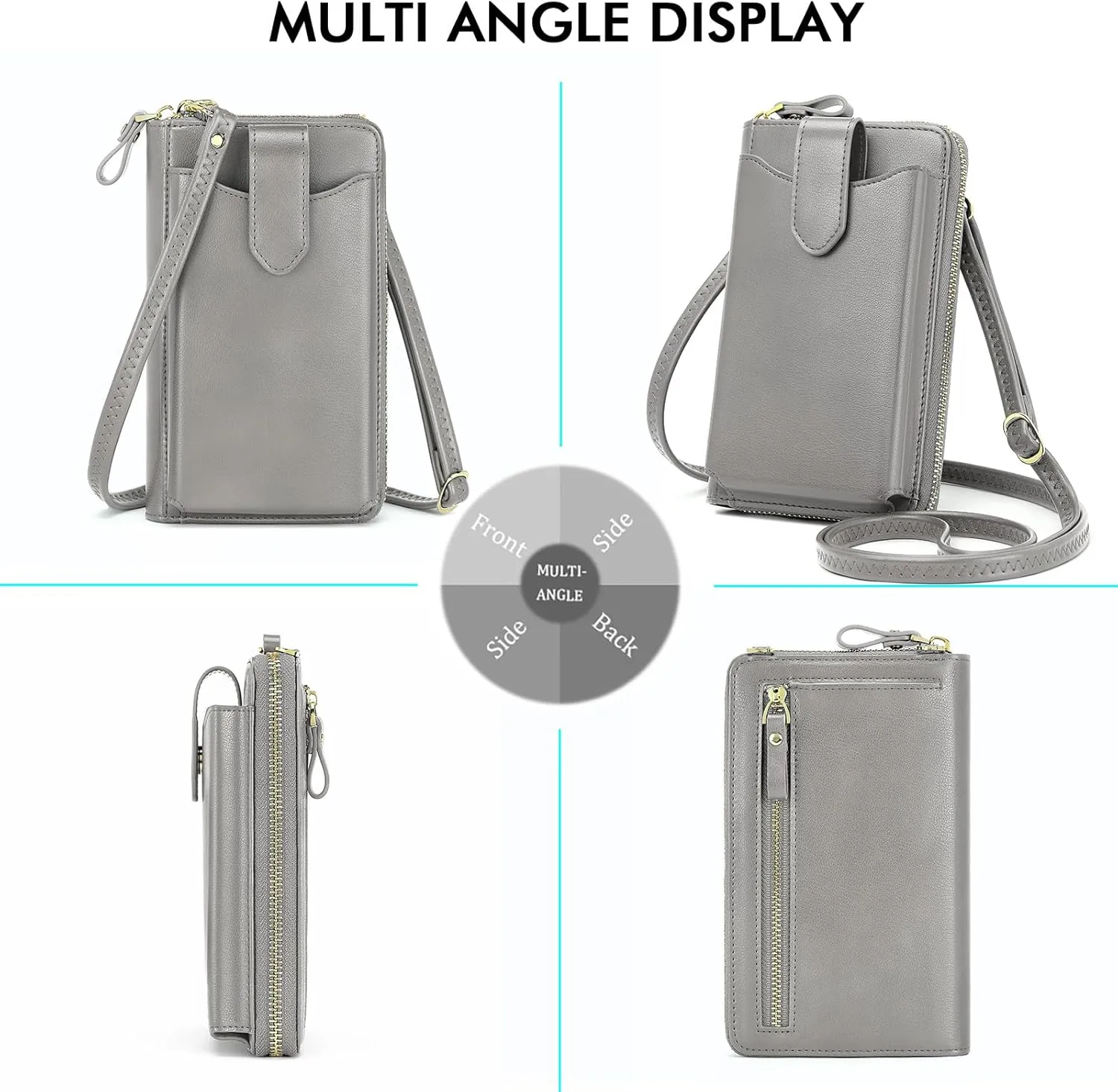 Peacocktion Black Small Crossbody Bags for Women, RFID Leather Cell Phone Purses Wallet, Trendy Crossbody Purses with Zipper