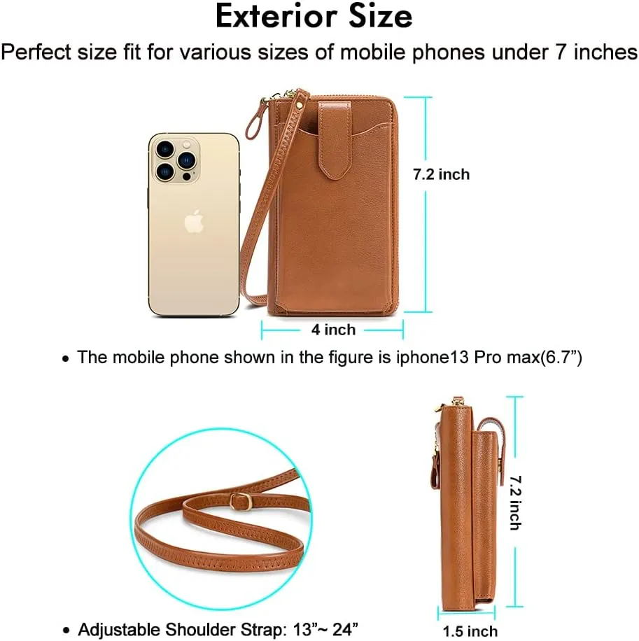 Peacocktion Black Small Crossbody Bags for Women, RFID Leather Cell Phone Purses Wallet, Trendy Crossbody Purses with Zipper