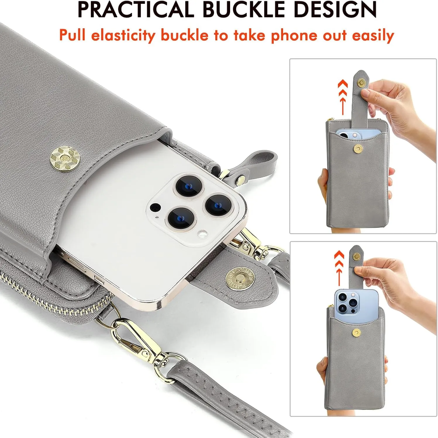 Peacocktion Black Small Crossbody Bags for Women, RFID Leather Cell Phone Purses Wallet, Trendy Crossbody Purses with Zipper