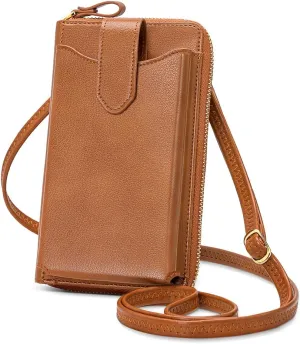 Peacocktion Black Small Crossbody Bags for Women, RFID Leather Cell Phone Purses Wallet, Trendy Crossbody Purses with Zipper