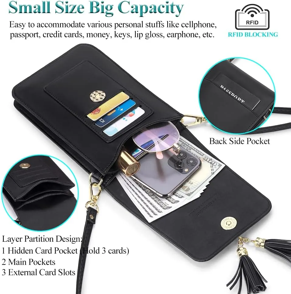 Peacocktion Small Crossbody Bags for Women, RFID Leather Wallet Women, Travel Cell Phone Purses with Card Slots