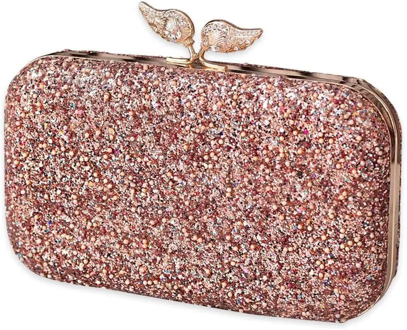 Pearl Evening Bag for Women Sequin Clutch Bag Beaded Handbag Bridal Wedding Purse Shoulder Bag with Detachable Chain
