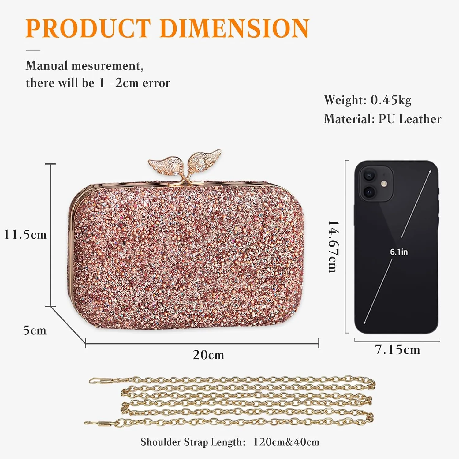 Pearl Evening Bag for Women Sequin Clutch Bag Beaded Handbag Bridal Wedding Purse Shoulder Bag with Detachable Chain
