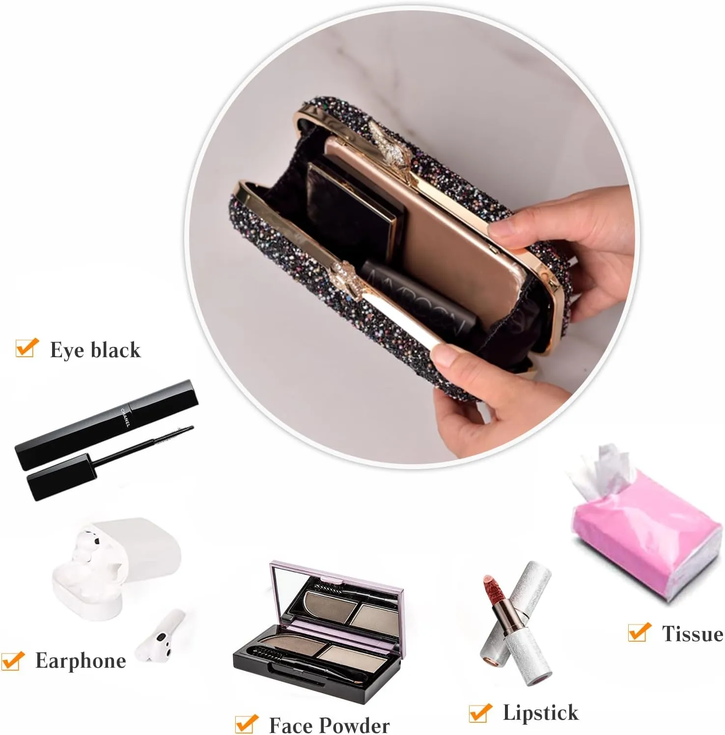 Pearl Evening Bag for Women Sequin Clutch Bag Beaded Handbag Bridal Wedding Purse Shoulder Bag with Detachable Chain