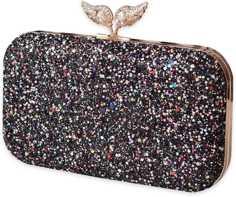 Pearl Evening Bag for Women Sequin Clutch Bag Beaded Handbag Bridal Wedding Purse Shoulder Bag with Detachable Chain
