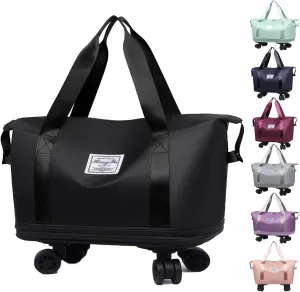 Pepepo Travel Bag with Removable Wheels, Large Capacity Kulken Travel Bags with pull handle, Universal Expandable Foldable Rolling Duffle Tote, Dry and wet separation (black)