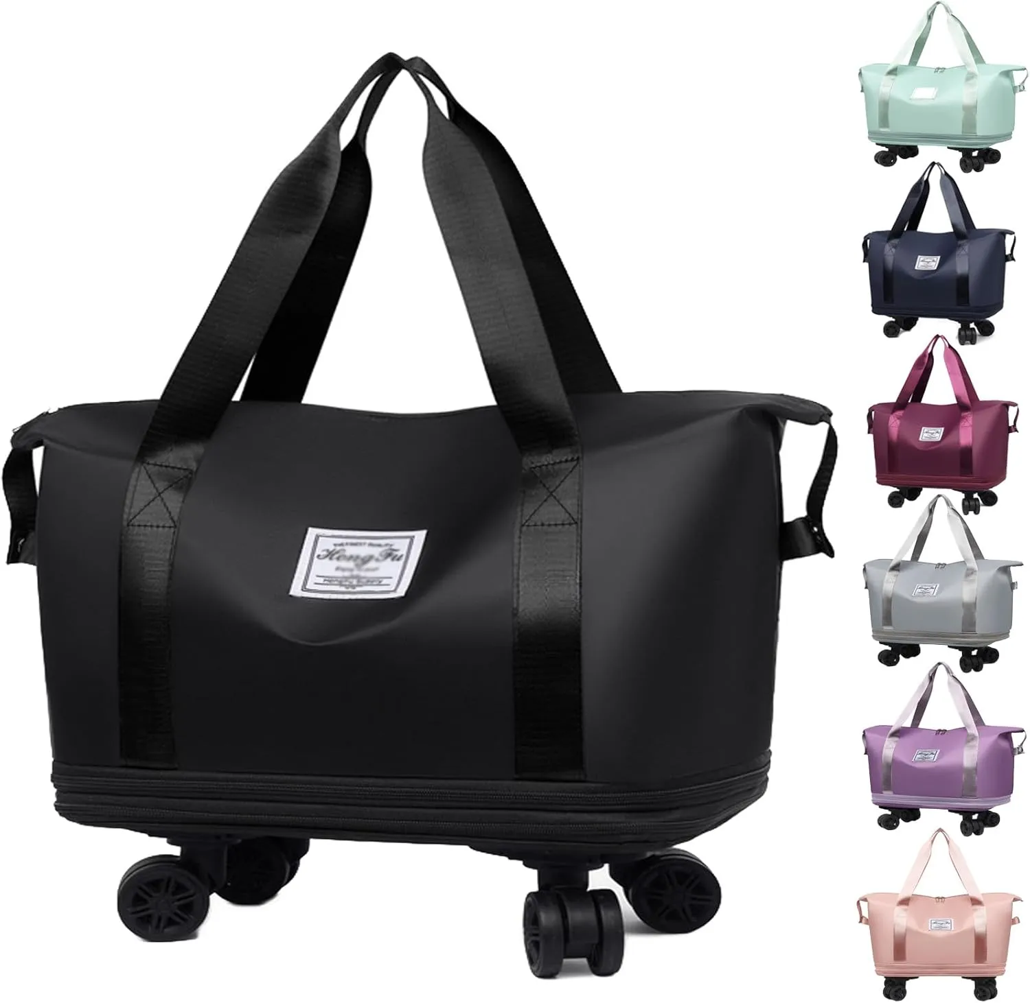 Pepepo Travel Bag with Removable Wheels, Large Capacity Kulken Travel Bags with pull handle, Universal Expandable Foldable Rolling Duffle Tote, Dry and wet separation (black)