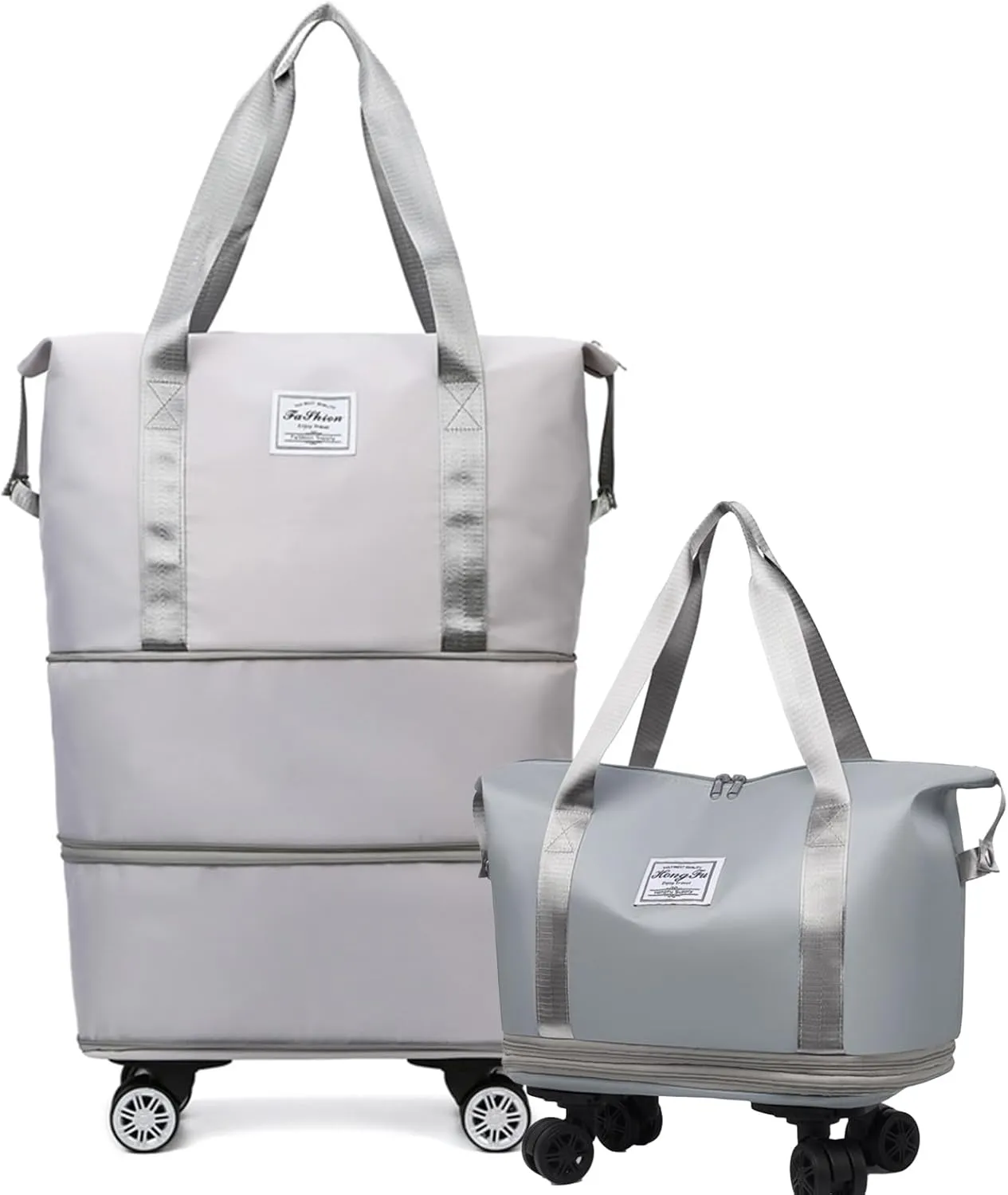 Pepepo Travel Bag with Wheels, 2025 New Large Capacity Travel Bag, Expandable and Foldable Luggage Bags, With Dry and Wet Separation Layer, Durable & Multi-functional Design (Grey)