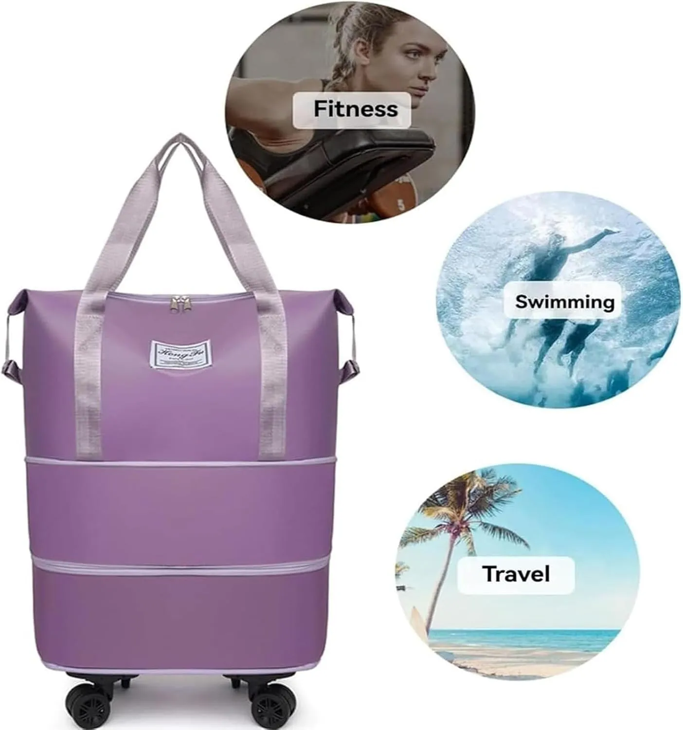 Pepepo Travel Bag with Wheels, 2025 New Large Capacity Travel Bag, Expandable and Foldable Luggage Bags, With Dry and Wet Separation Layer, Durable & Multi-functional Design (Grey)