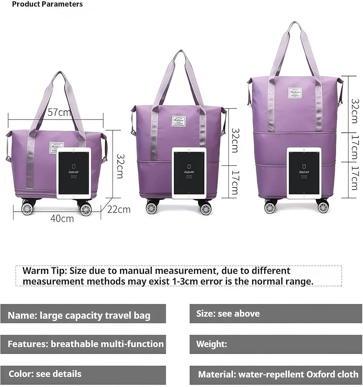 Pepepo Travel Bag with Wheels, 2025 New Large Capacity Travel Bag, Expandable and Foldable Luggage Bags, With Dry and Wet Separation Layer, Durable & Multi-functional Design (Grey)