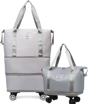 Pepepo Travel Bag with Wheels, 2025 New Large Capacity Travel Bag, Expandable and Foldable Luggage Bags, With Dry and Wet Separation Layer, Durable & Multi-functional Design (Grey)