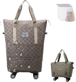Pepepo Travel Bag with Wheels, 2025 New Large Capacity Travel Bag - Universal Wheel Removable for Travel & Business Trip, Expandable Foldable Rolling Duffle Bags with Wheels for Women & Men (A-Brown)