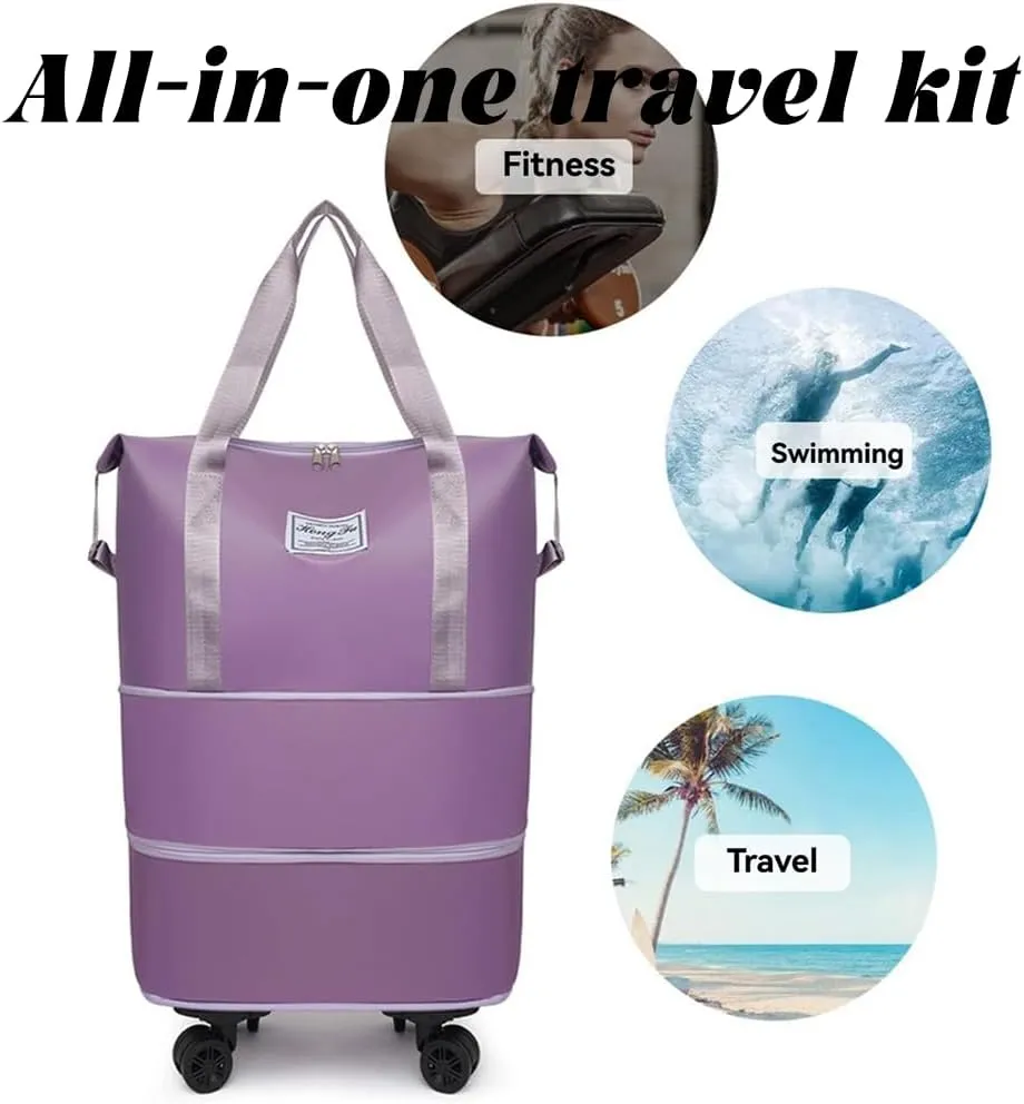 Pepepo Travel Bag with Wheels, 2025 New Large Capacity Travel Bag - Universal Wheel Removable for Travel & Business Trip, Expandable Foldable Rolling Duffle Bags with Wheels for Women & Men (A-Brown)