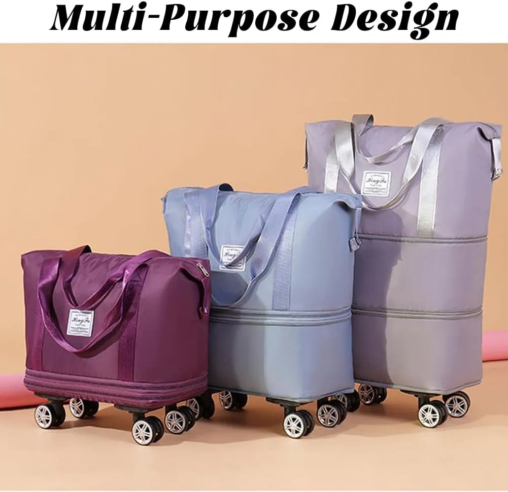 Pepepo Travel Bag with Wheels, 2025 New Large Capacity Travel Bag - Universal Wheel Removable for Travel & Business Trip, Expandable Foldable Rolling Duffle Bags with Wheels for Women & Men (A-Brown)