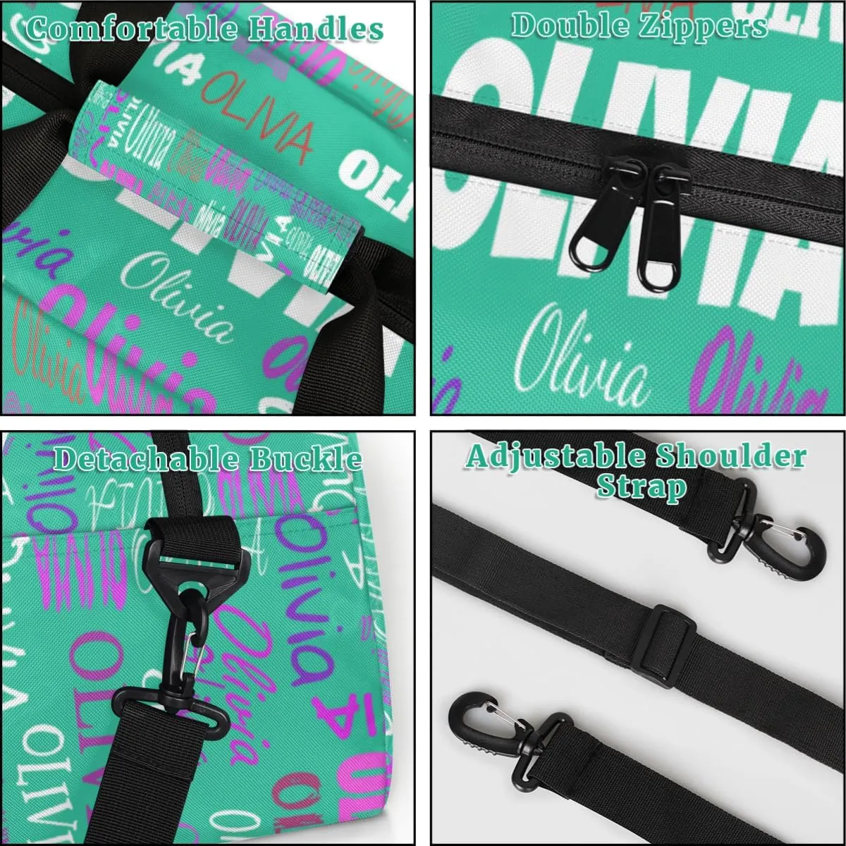 Personalized Ballet Dance Bag, Cheer Bag Girl Sport Duffel Bag, Name Ranked Customized Travel Duffle Bag with Name Overnight Weekender Bag Perform Cheer Bag, Light Sea Green Color