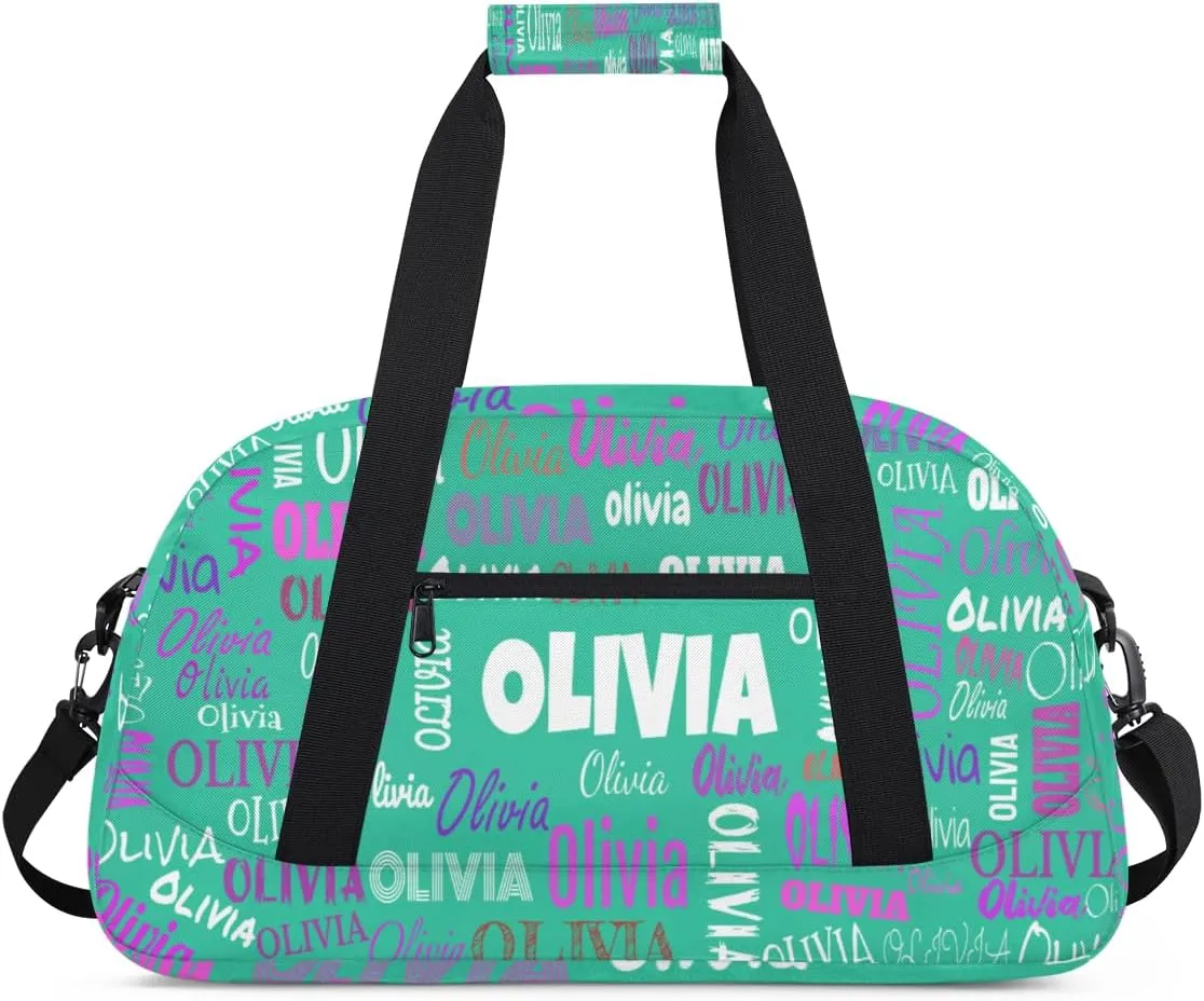 Personalized Ballet Dance Bag, Cheer Bag Girl Sport Duffel Bag, Name Ranked Customized Travel Duffle Bag with Name Overnight Weekender Bag Perform Cheer Bag, Light Sea Green Color