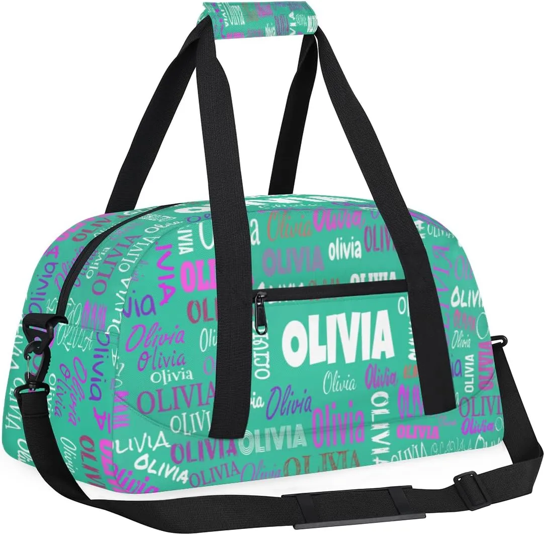 Personalized Ballet Dance Bag, Cheer Bag Girl Sport Duffel Bag, Name Ranked Customized Travel Duffle Bag with Name Overnight Weekender Bag Perform Cheer Bag, Light Sea Green Color