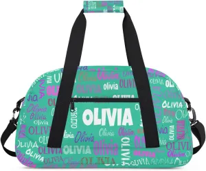 Personalized Ballet Dance Bag, Cheer Bag Girl Sport Duffel Bag, Name Ranked Customized Travel Duffle Bag with Name Overnight Weekender Bag Perform Cheer Bag, Light Sea Green Color
