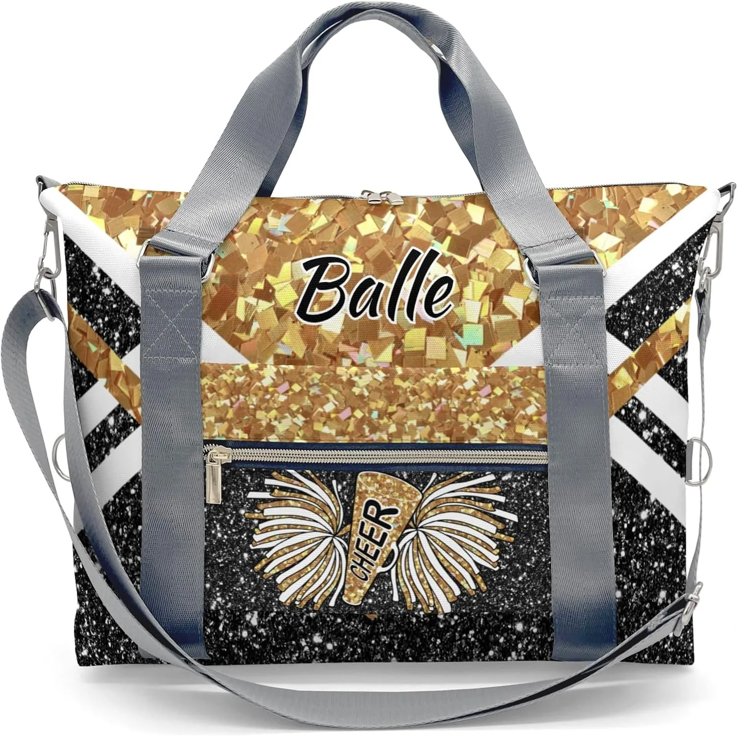 Personalized Cheer Bag Cheerleader Duffel Bag,Custom Sport Gym Bag,Customize Travel Duffle Bag with Name,Overnight Weekender Bags Gold Glitter,Cheerleading Cheer Team Coaches Bag Gifts