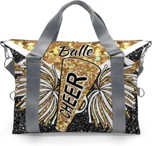 Personalized Cheer Bag Cheerleader Duffel Bag,Custom Sport Gym Bag,Customize Travel Duffle Bag with Name,Overnight Weekender Bags Gold Glitter,Cheerleading Cheer Team Coaches Bag Gifts