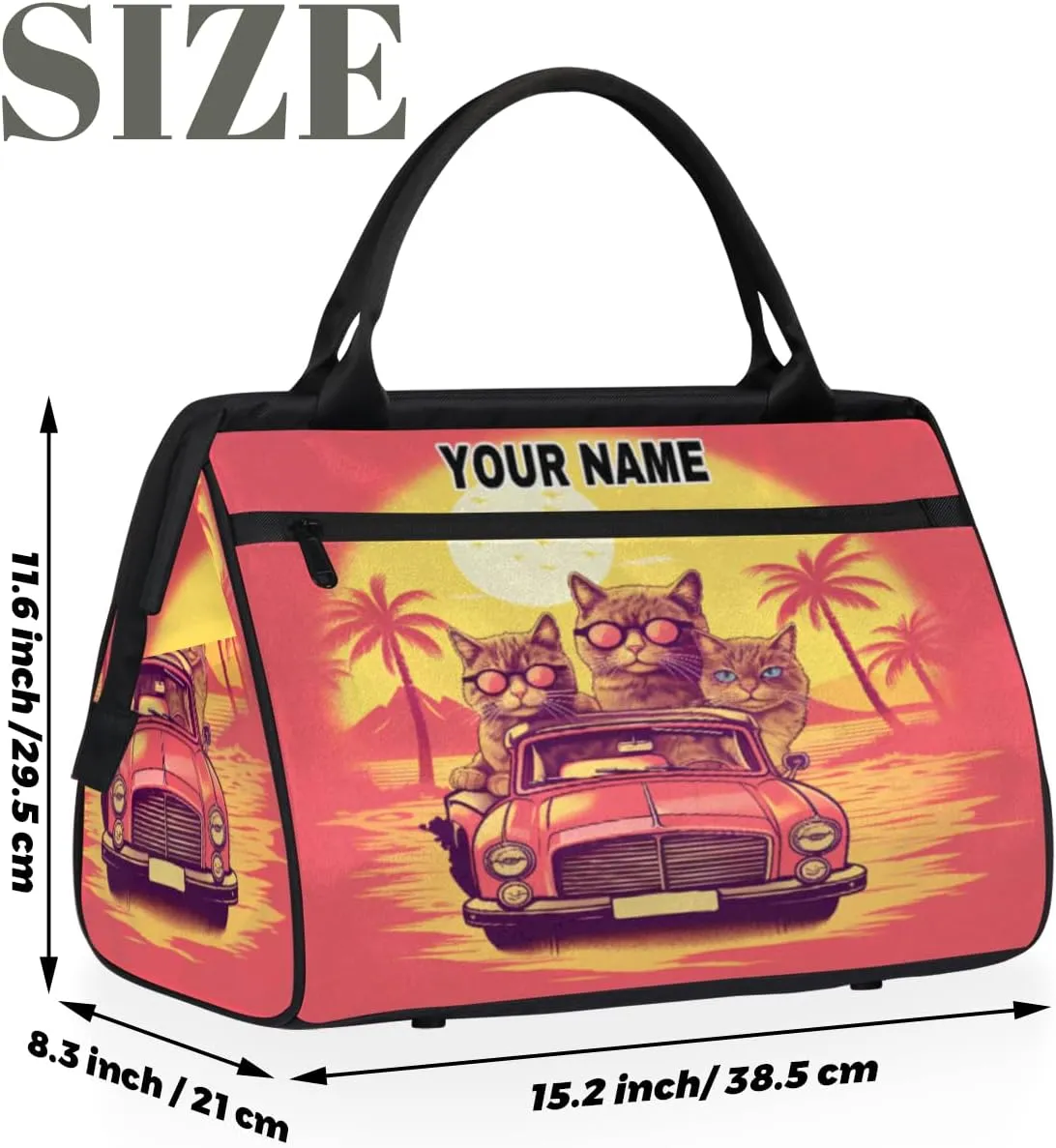 Personalized Custom Duffel Bags for Women Men, Personalized Customized Travel Duffel Bag, Waterproof Sports Gym Bag Weekender Overnight Bag Carry On Tote Bag, Cute Cat Cat Coconut Tree