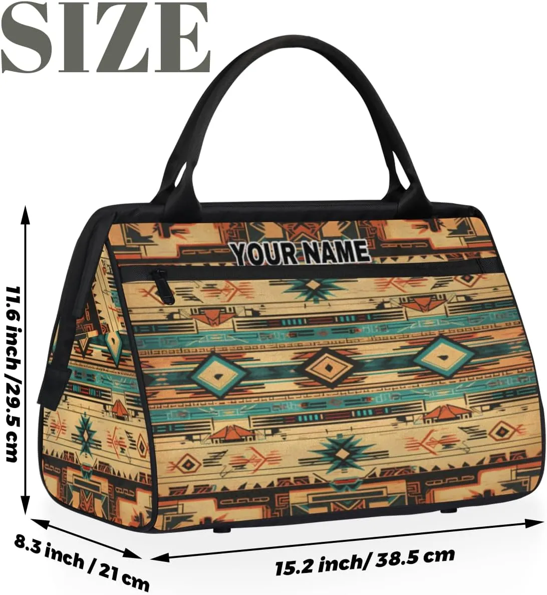 Personalized Custom Duffel Bags for Women Men, Personalized Customized Travel Duffel Bag, Waterproof Sports Gym Bag Weekender Overnight Bag Carry On Tote Bag, Ethnic Aztec Native American