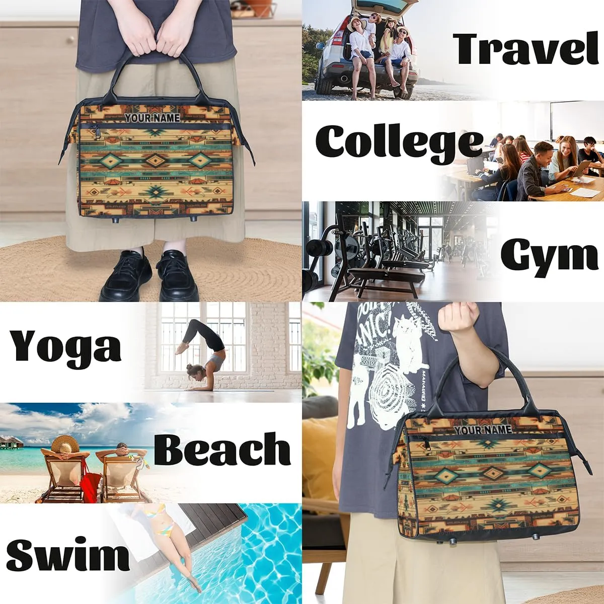 Personalized Custom Duffel Bags for Women Men, Personalized Customized Travel Duffel Bag, Waterproof Sports Gym Bag Weekender Overnight Bag Carry On Tote Bag, Ethnic Aztec Native American