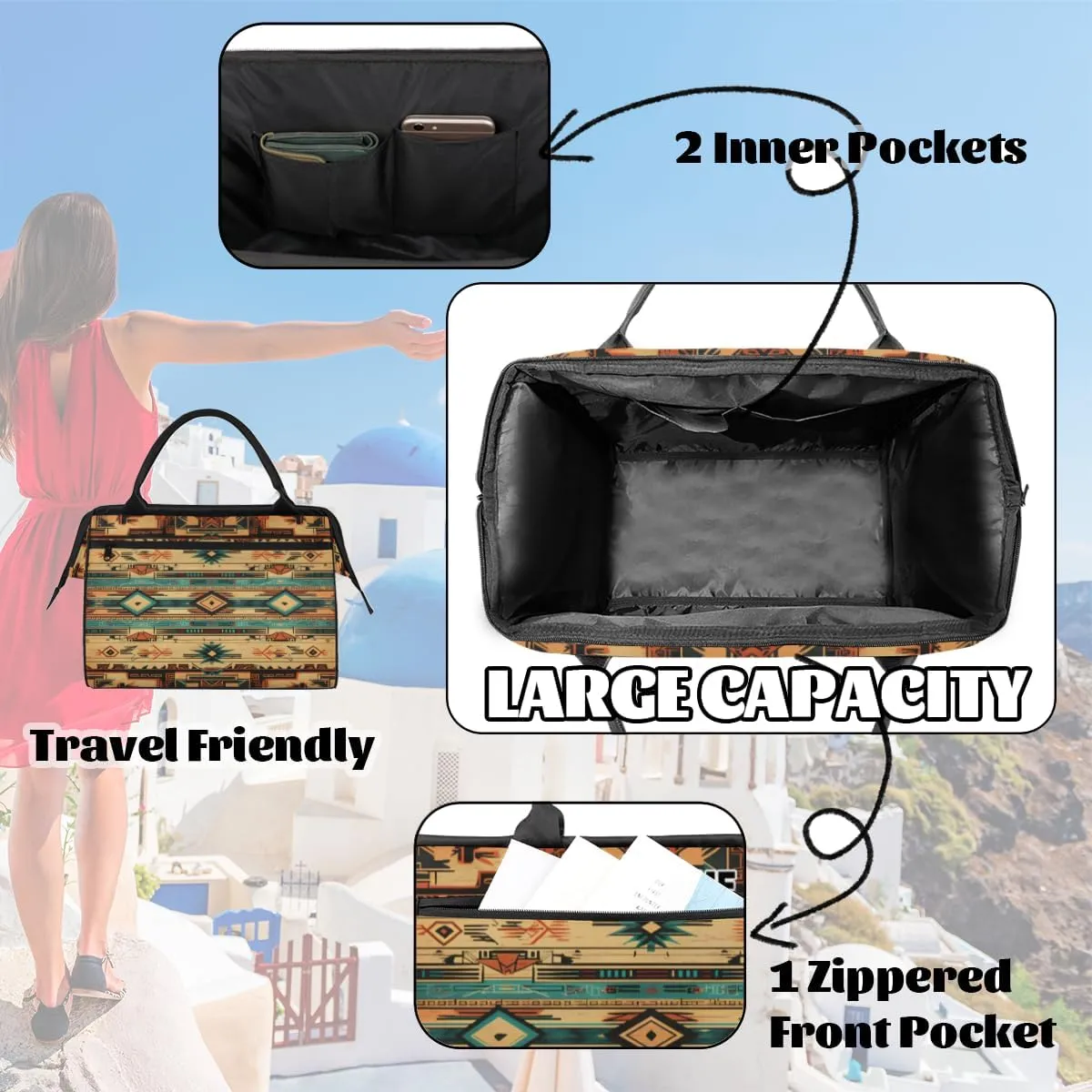 Personalized Custom Duffel Bags for Women Men, Personalized Customized Travel Duffel Bag, Waterproof Sports Gym Bag Weekender Overnight Bag Carry On Tote Bag, Ethnic Aztec Native American