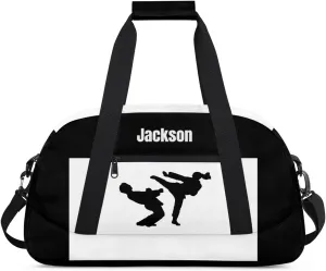 Personalized Custom Kids Duffel Bags for Boys Teen Girls, Customized Sports Gym Bag Travel Duffle Bag, Overnight Weekender Sleepover Bag, Martial Arts Taekwondo White Section 43