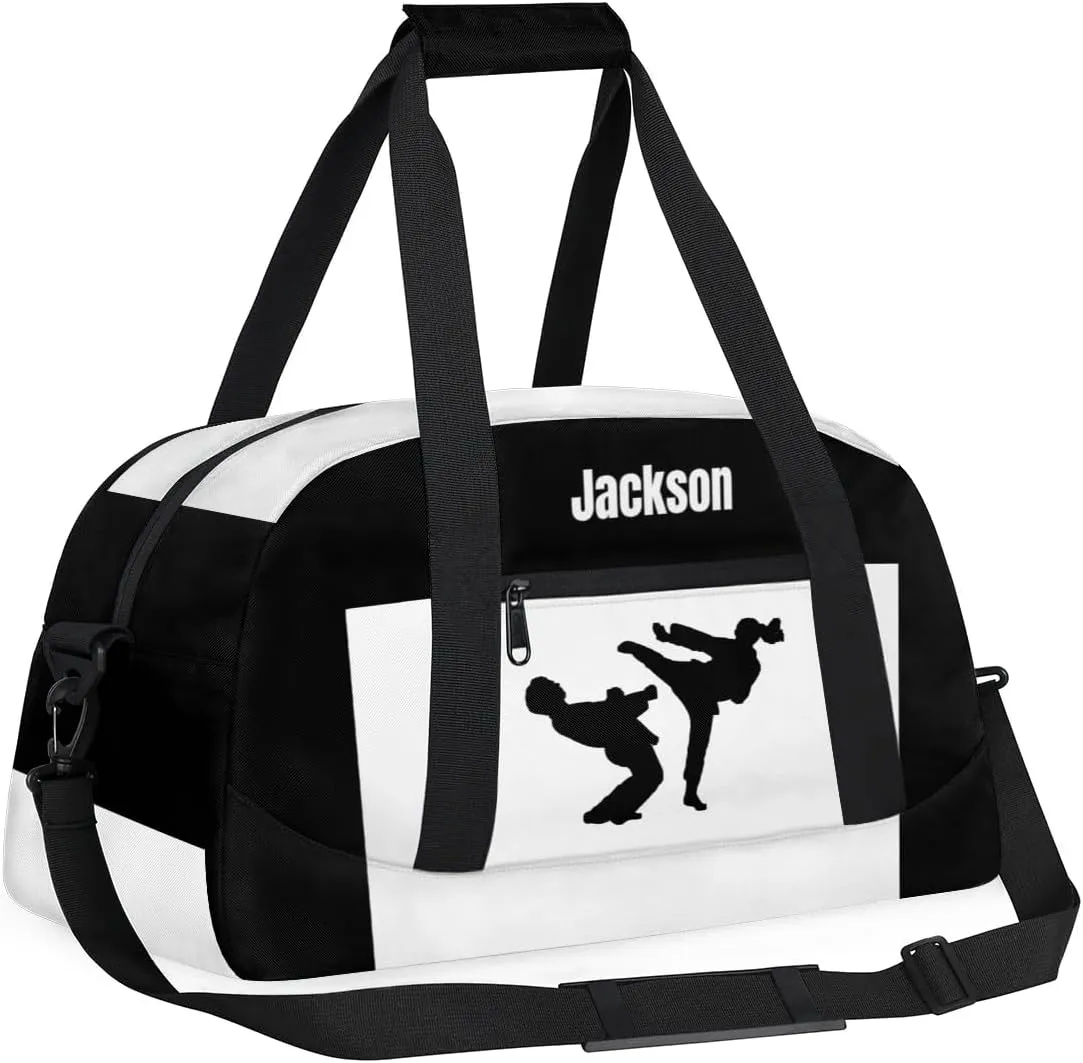 Personalized Custom Kids Duffel Bags for Boys Teen Girls, Customized Sports Gym Bag Travel Duffle Bag, Overnight Weekender Sleepover Bag, Martial Arts Taekwondo White Section 43