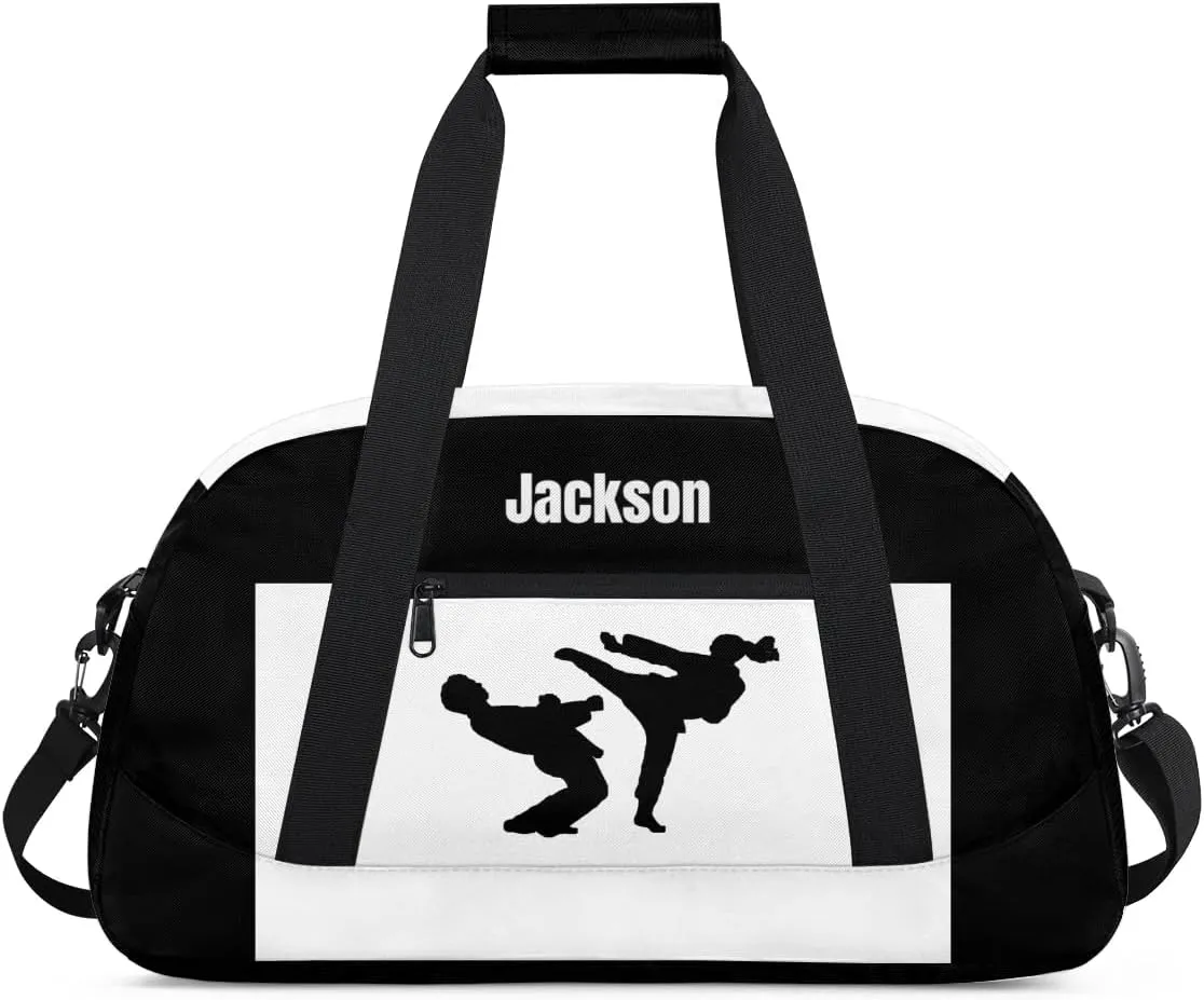 Personalized Custom Kids Duffel Bags for Boys Teen Girls, Customized Sports Gym Bag Travel Duffle Bag, Overnight Weekender Sleepover Bag, Martial Arts Taekwondo White Section 43