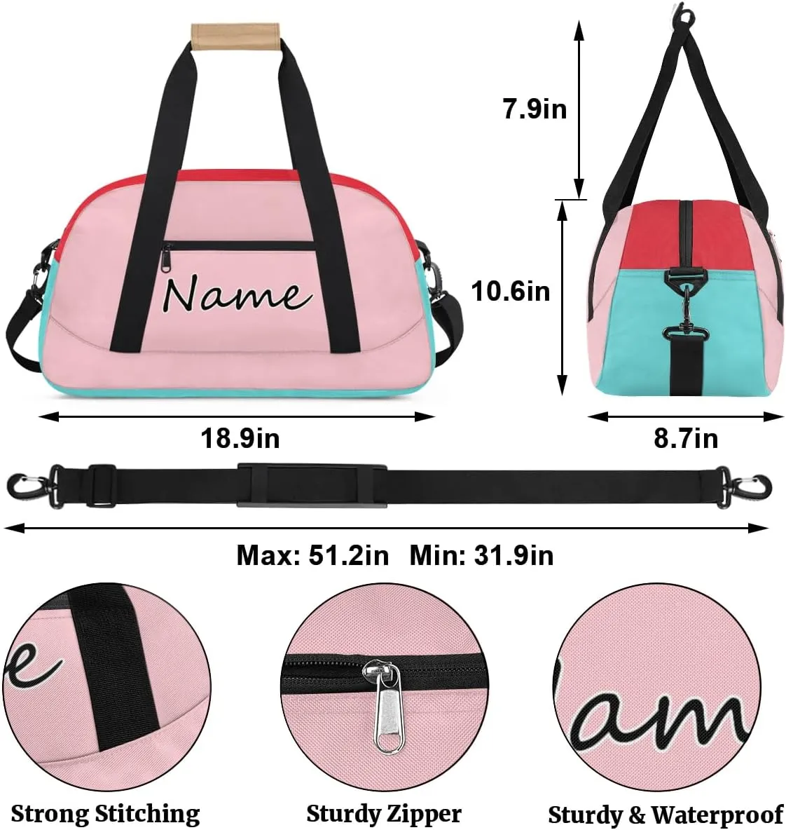 Personalized Dance Ballet Yoga Bag, Custom Cute Travel Duffel Bag with Name, Sport Duffle Gym Cheerleader Bag Weekender Overnight Bag