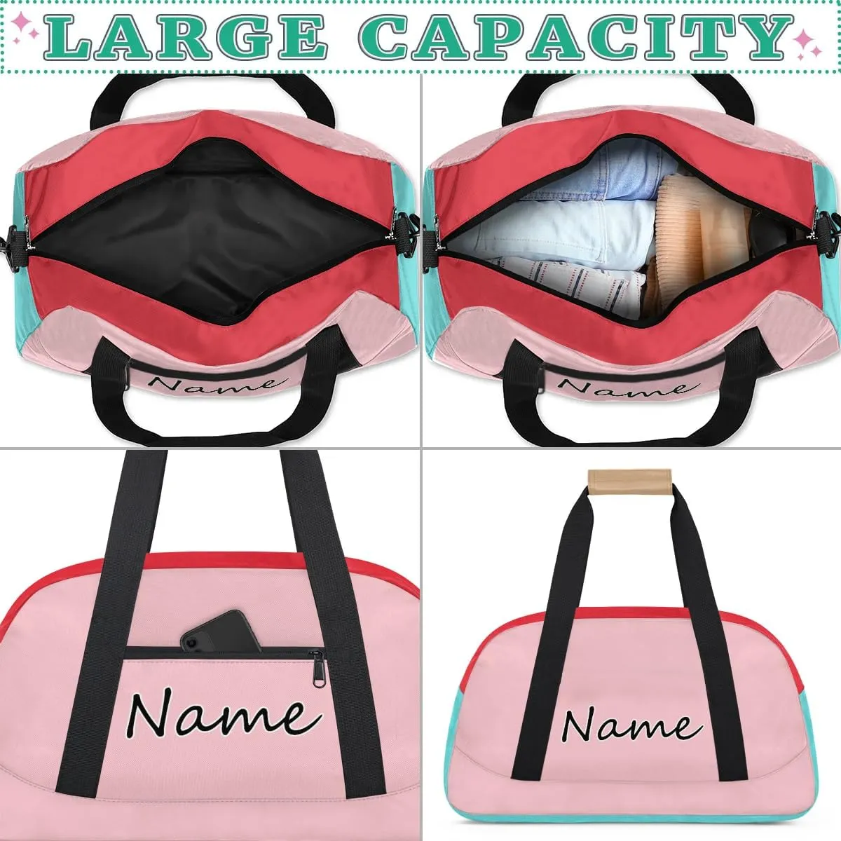 Personalized Dance Ballet Yoga Bag, Custom Cute Travel Duffel Bag with Name, Sport Duffle Gym Cheerleader Bag Weekender Overnight Bag