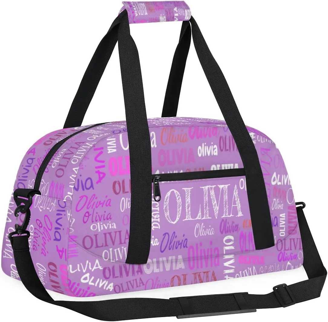 Personalized Dance Duffle Bag for Women Girls, Custom Duffel Bag Orchid Purple Color, Colorful Names Ranked