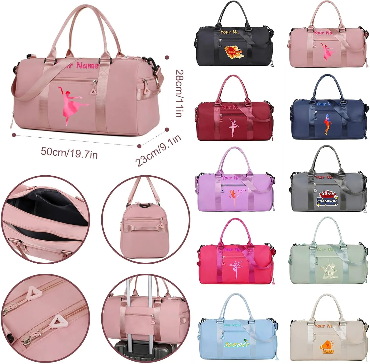 Personalized Dance Duffle Bag with Name Text Photo for Women Girls Custom Ballet Sport Gym Travel Bags Customized Dry Wet Separated Overnight Weekend Bag Gifts