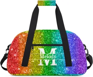 Personalized Dance Gym Bag, Custom Initial Letter Name Sport Duffel Bag Large Compartment Cheerleaders Dance Bag Weekender Travel Bag, Colorful Red Green Lime Purple Blue Sequins