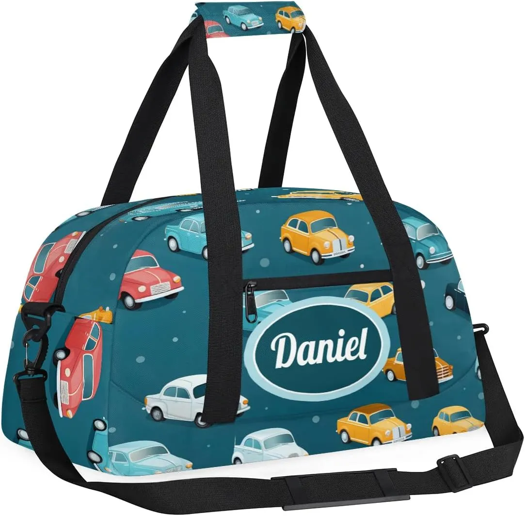 Personalized Duffel Bags for Kids Custom Gym Bag Small Dance Bag Travel Luggage Bags for Sports Blue Car