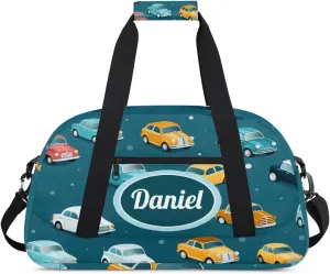 Personalized Duffel Bags for Kids Custom Gym Bag Small Dance Bag Travel Luggage Bags for Sports Blue Car