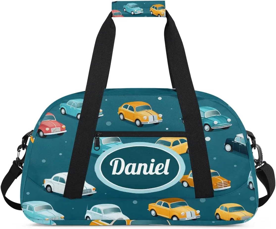 Personalized Duffel Bags for Kids Custom Gym Bag Small Dance Bag Travel Luggage Bags for Sports Blue Car